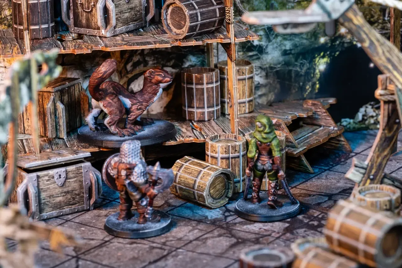 Dire Weasel sleeps in the storage area while the heroes sneak past it